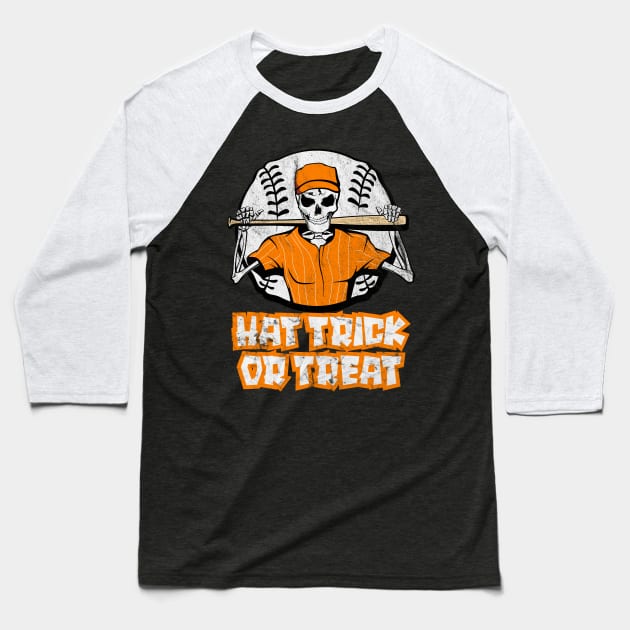 Hat Trick or Treat Skeleton Baseball Halloween Costume Gift Baseball T-Shirt by BadDesignCo